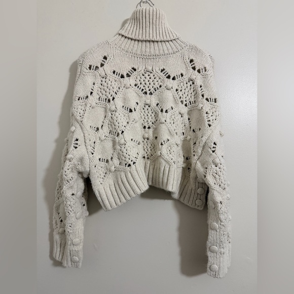 ZARA Cable Knit Turtleneck Sweater with Buttons Cropped Chunky Knit Size M White - Picture 5 of 9